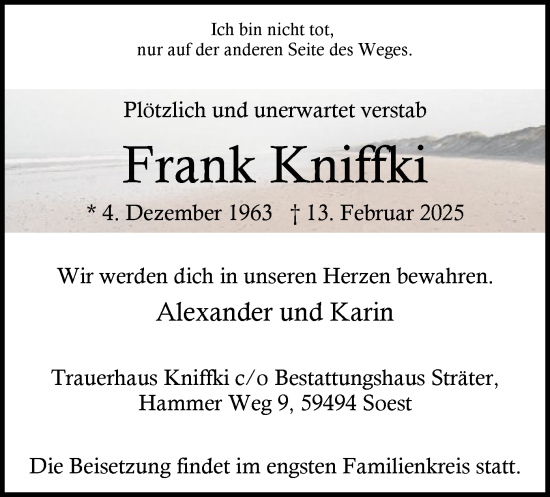 Todesanzeige von Frank Kniffki von WA