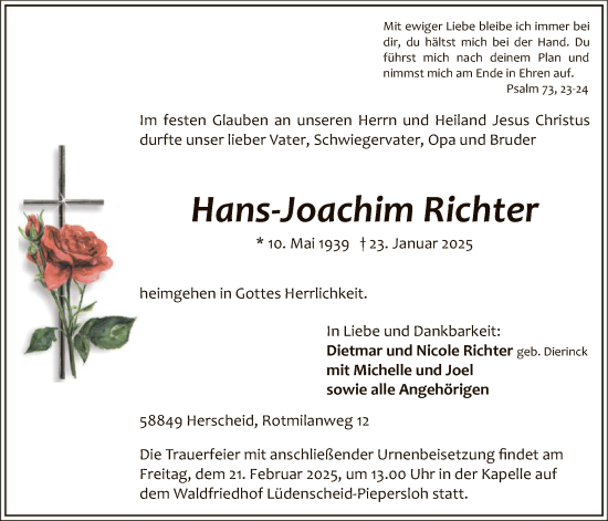 Todesanzeige von Hans-Joachim Richter von WA