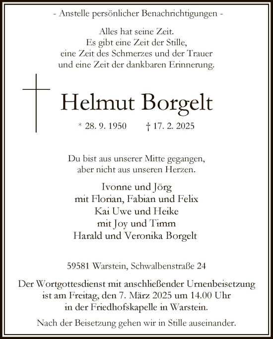 Todesanzeige von Helmut Borgelt von WA