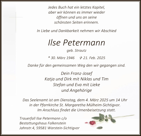 Todesanzeige von Ilse Petermann von WA