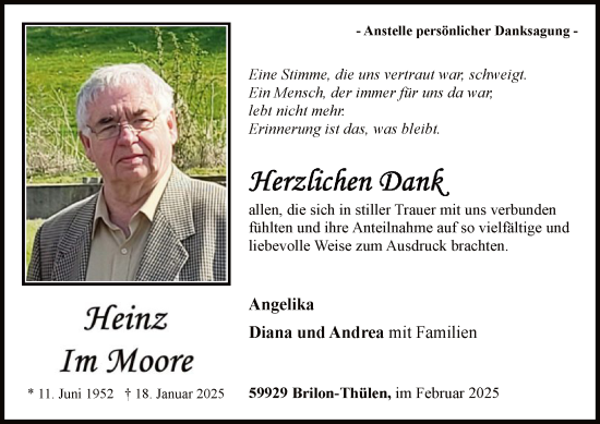 Todesanzeige von Im Moore, von WA