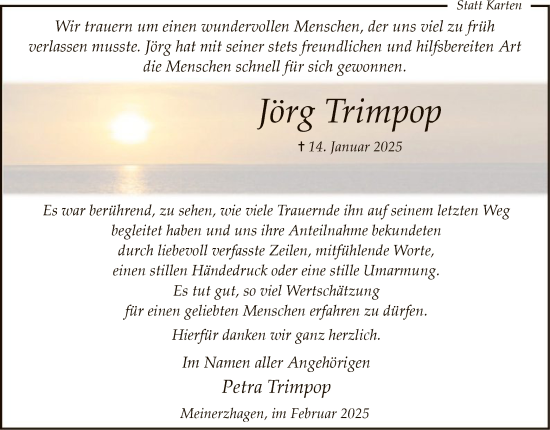 Todesanzeige von Jörg Trimpop von WA