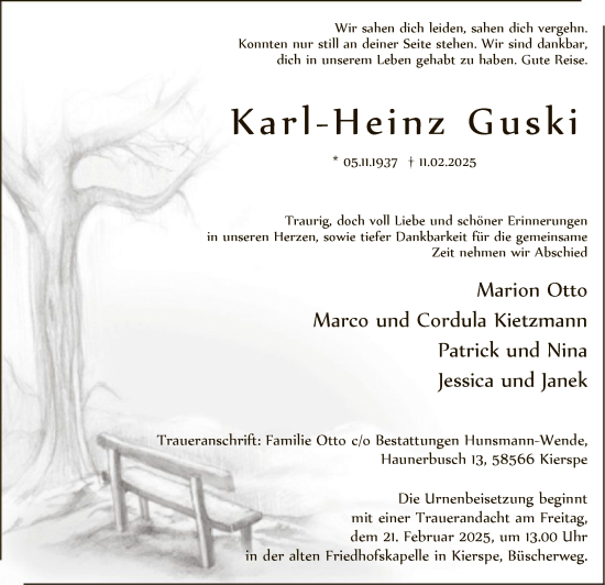 Todesanzeige von Karl-Heinz Guski von WA