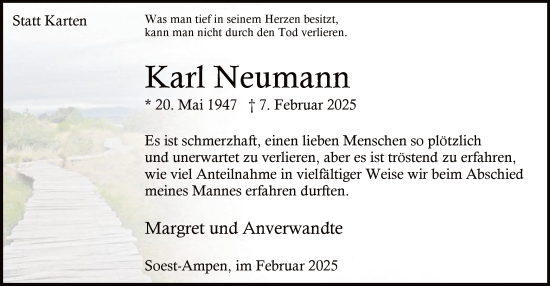 Todesanzeige von Karl Neumann von WA