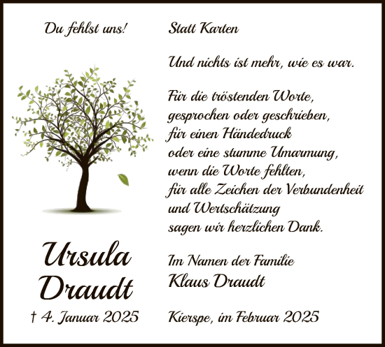 Todesanzeige von Klaus Draudt von WA