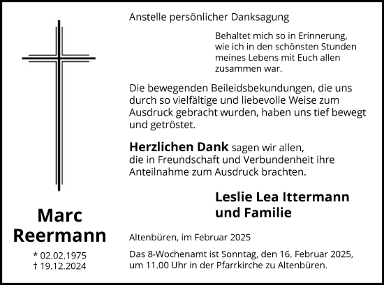 Todesanzeige von Marc Reermann von WA
