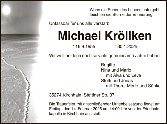 Todesanzeige von Michael Kröllken von WA
