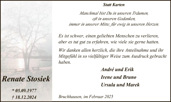 Todesanzeige von Renate Stosiek von WA