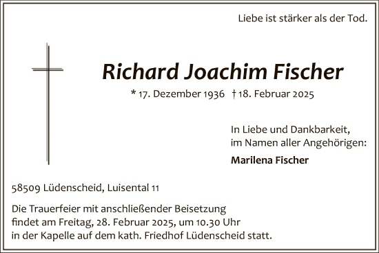 Todesanzeige von Richard Joachim Fischer von WA