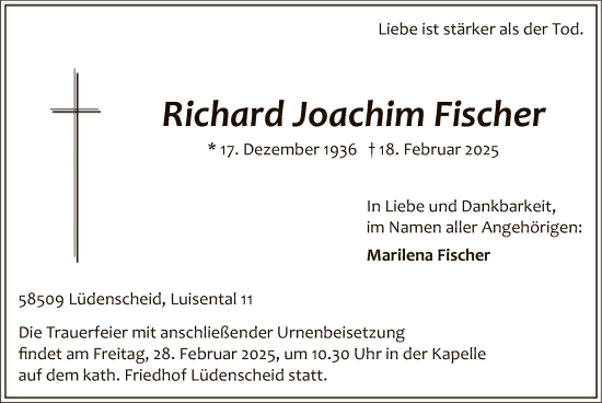 Todesanzeige von Richard Joachim Fischer von WA