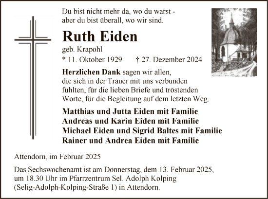 Todesanzeige von Ruth Eiden von WA