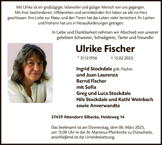 Todesanzeige von Ulrike Fischer von WA