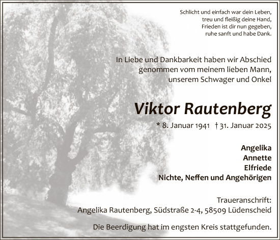 Todesanzeige von Viktor Rautenberg von WA