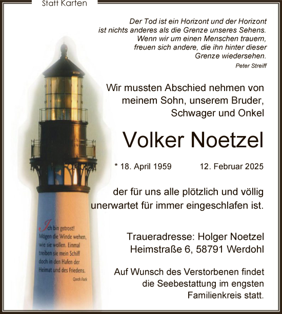 Todesanzeige von Volker Noetzel von WA