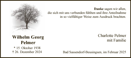 Todesanzeige von Wilhelm Georg Charlotte Pelmer von WA