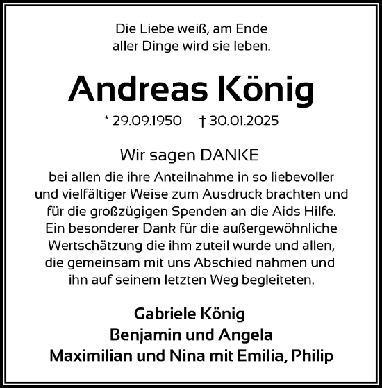 Todesanzeige von Andreas König von WA