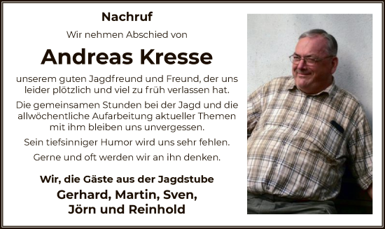 Todesanzeige von Andreas Kresse von WA