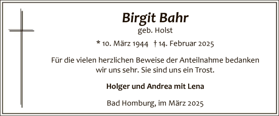 Todesanzeige von Birgit Bahr von WA