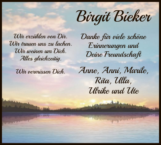 Todesanzeige von Birgit Bieker von WA
