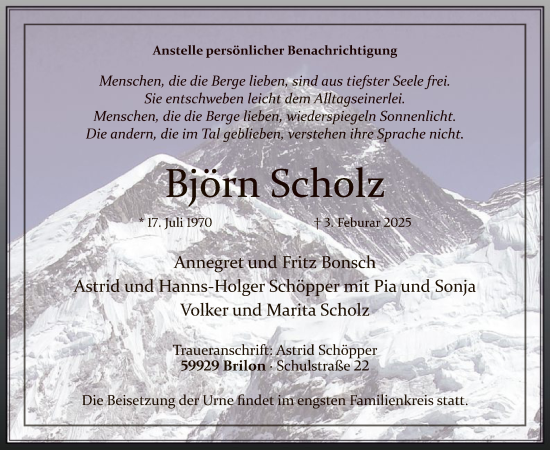 Todesanzeige von Björn Scholz von WA
