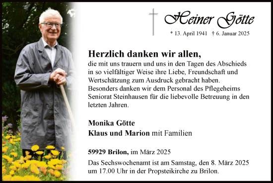 Todesanzeige von Cainer Götte von WA