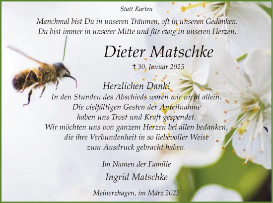 Todesanzeige von Dieter Matschke von WA
