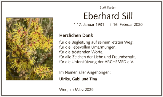 Todesanzeige von Eberhard Sill von WA