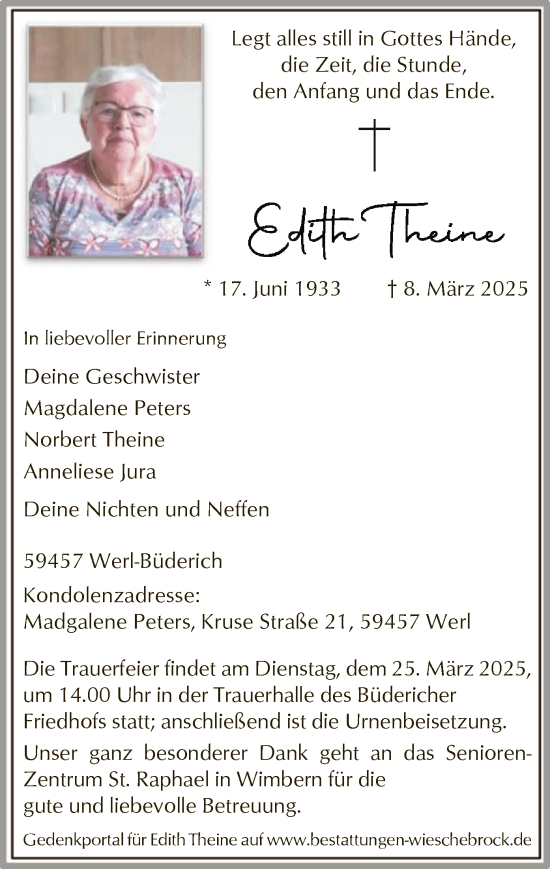 Todesanzeige von Edith Theine von WA