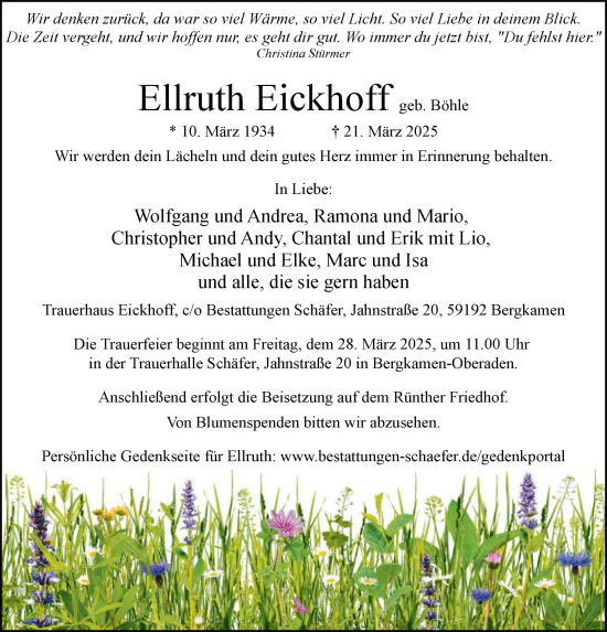 Todesanzeige von Ellruth Eickhoff von WA
