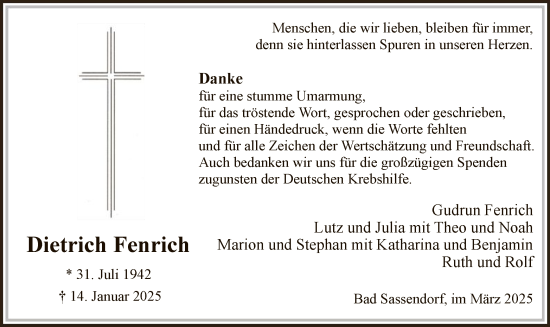 Todesanzeige von Fenrich, Dietrich von WA