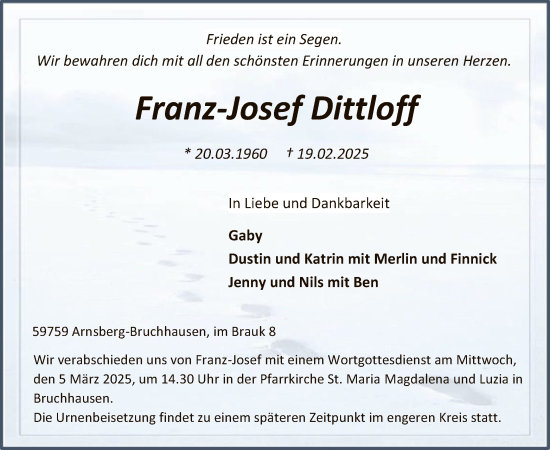 Todesanzeige von Franz-Josef Dittloff von WA