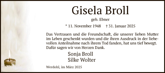 Todesanzeige von Gisela Broll von WA