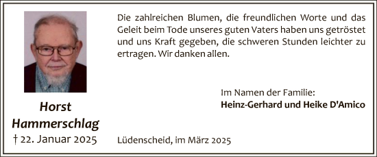 Todesanzeige von Hammerschlag, Hammerschlag von WA