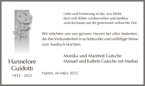 Todesanzeige von Hannelore Guidotti von WA