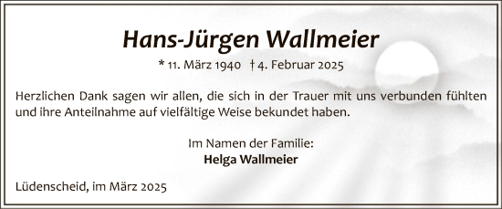 Todesanzeige von Hans-Jürgen Wallmeier von WA