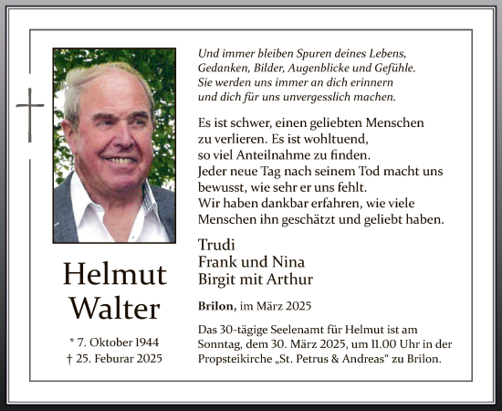 Todesanzeige von Helmut Walter von WA