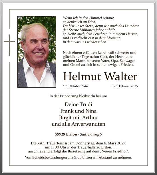 Todesanzeige von Helmut Walter von WA