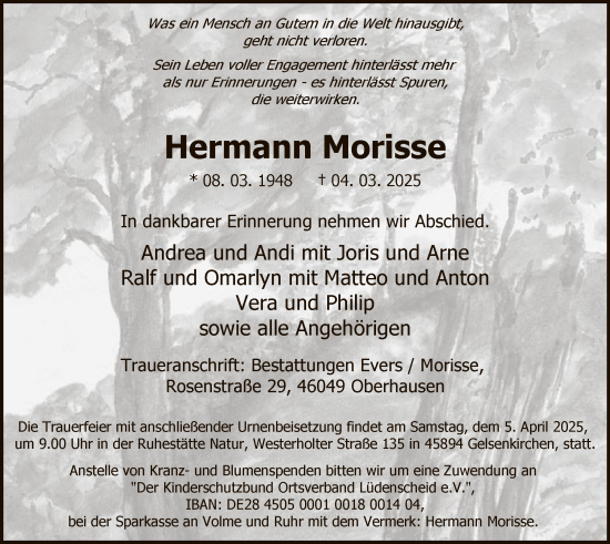Todesanzeige von Hermann Morisse von WA