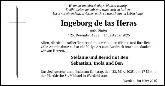 Todesanzeige von Ingeborg de las Heras von WA
