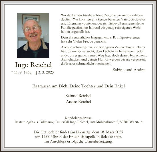 Todesanzeige von Ingo Reichel von WA