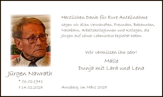 Todesanzeige von Jürgen Nawrath von WA