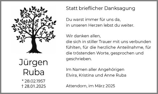 Todesanzeige von Jürgen Ruba von WA