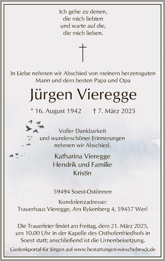 Todesanzeige von Jürgen Vieregge von WA