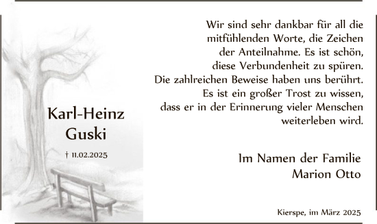 Todesanzeige von Karl-Heinz Guski von WA