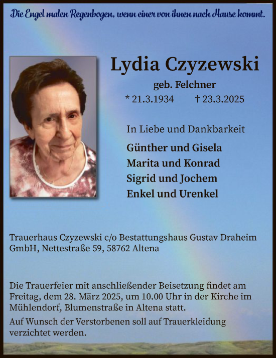 Todesanzeige von Lydia Czyzewski von WA