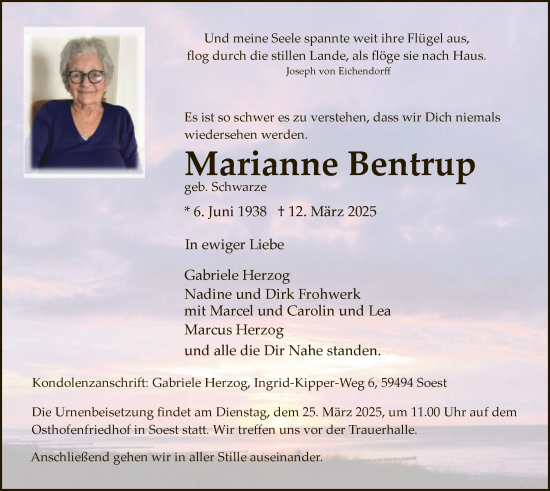 Todesanzeige von Marianne Bentrup von WA