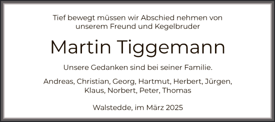 Todesanzeige von Martin Tiggemann von WA