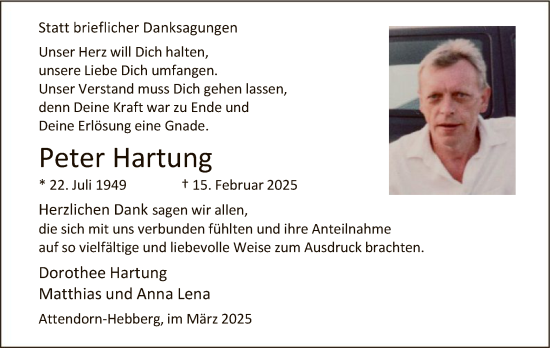Todesanzeige von Peter Hartung von WA