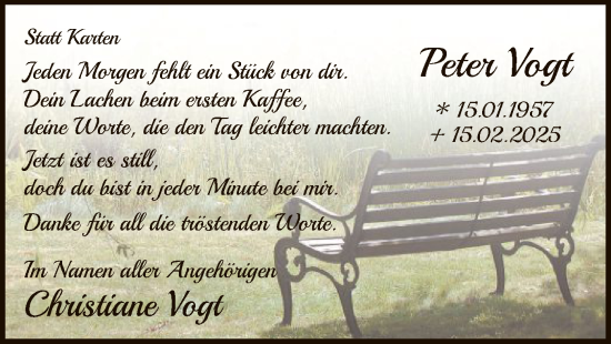 Todesanzeige von Peter Vogt von WA