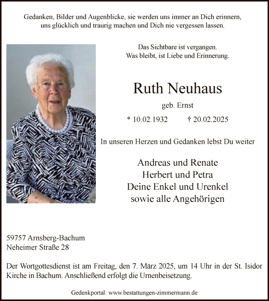 Todesanzeige von Ruth Neuhaus von WA